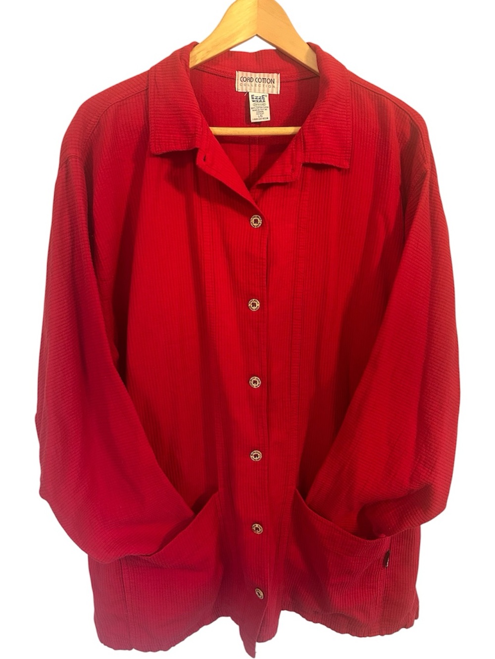 Vintage 90s Ezze Wear Chore Coat Cord Cotton Collection Red Button Down Shirt
